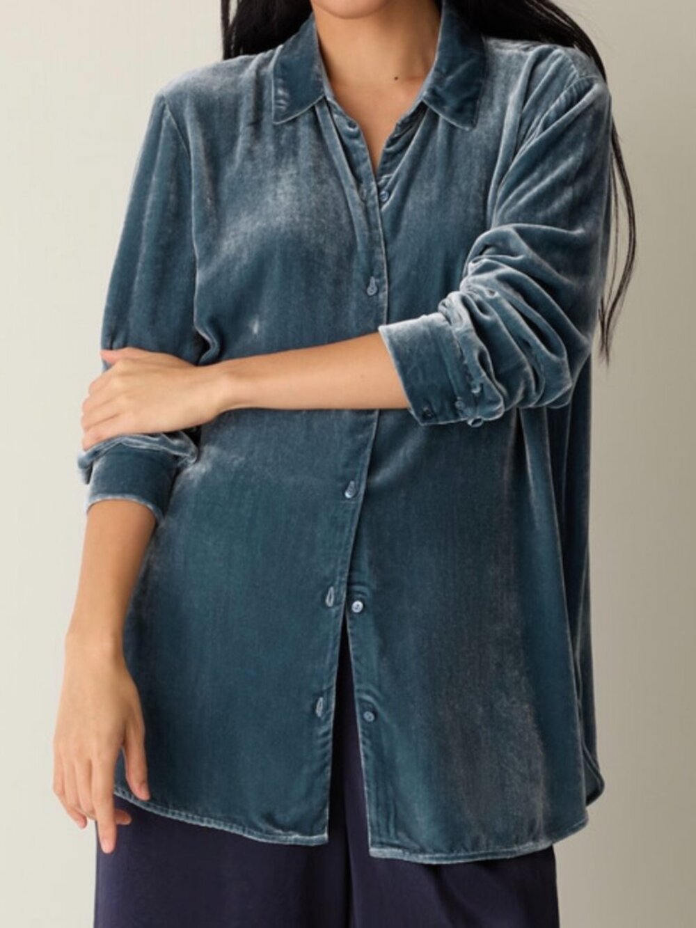 Eileen Fisher Velvet Classic Collar Shirt, Sea Spray, 3X